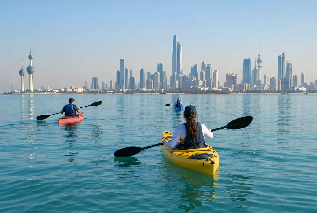 Du kayak sur une eau calme au large des côtes du Koweït