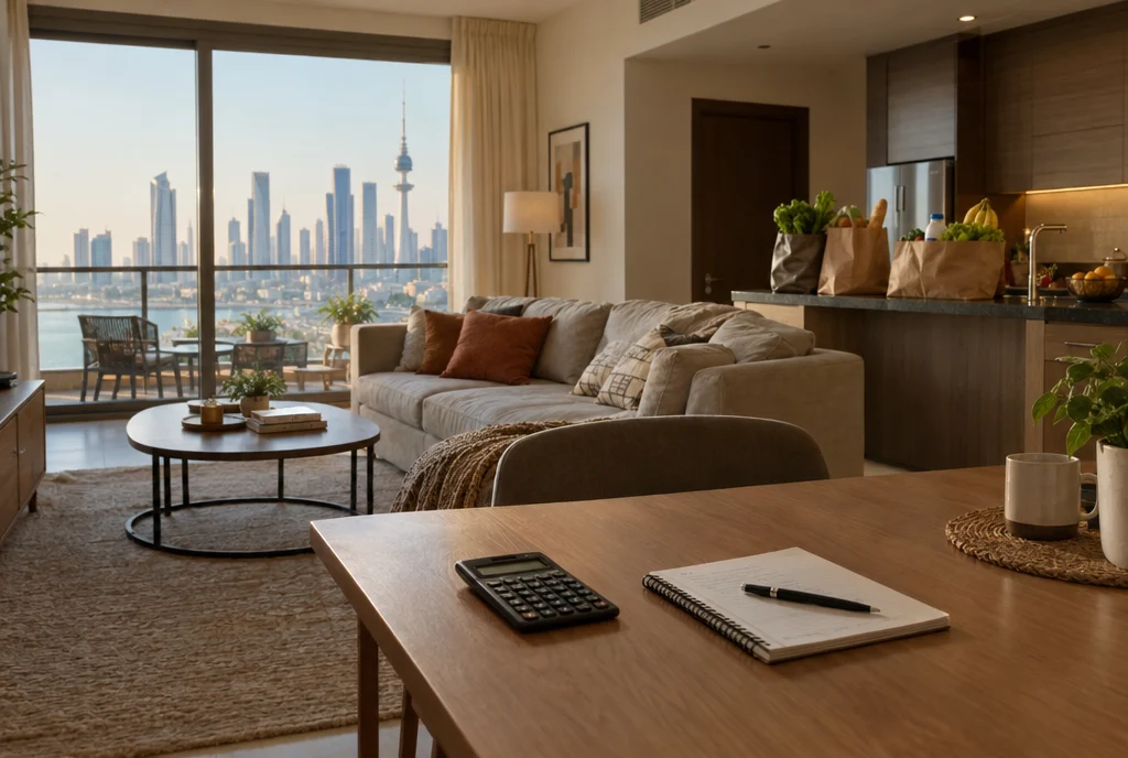 Un apartamento en Kuwait con compras del súper y una libreta de presupuesto